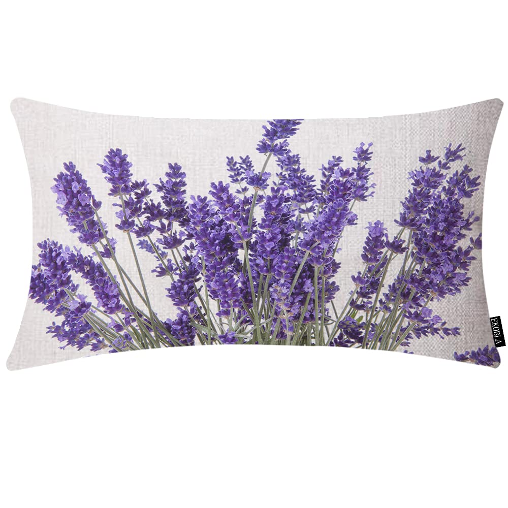 EKOBLA Lavender Flowers Pillow Cases Throw Pillow Covers Purple Scented Floral Bunch Square Throw Waist Pillow Case Cushion Cases for Sofa Bedroom