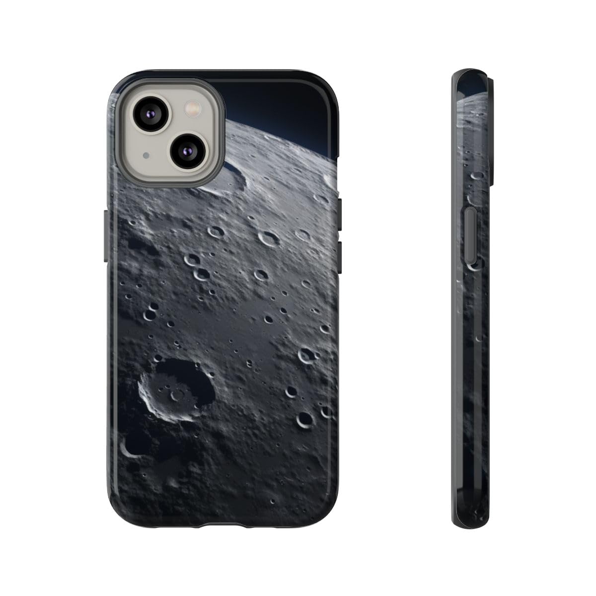 Coque iPhone 14 rigide grise aspect lune cratérée avec finition premium - 5