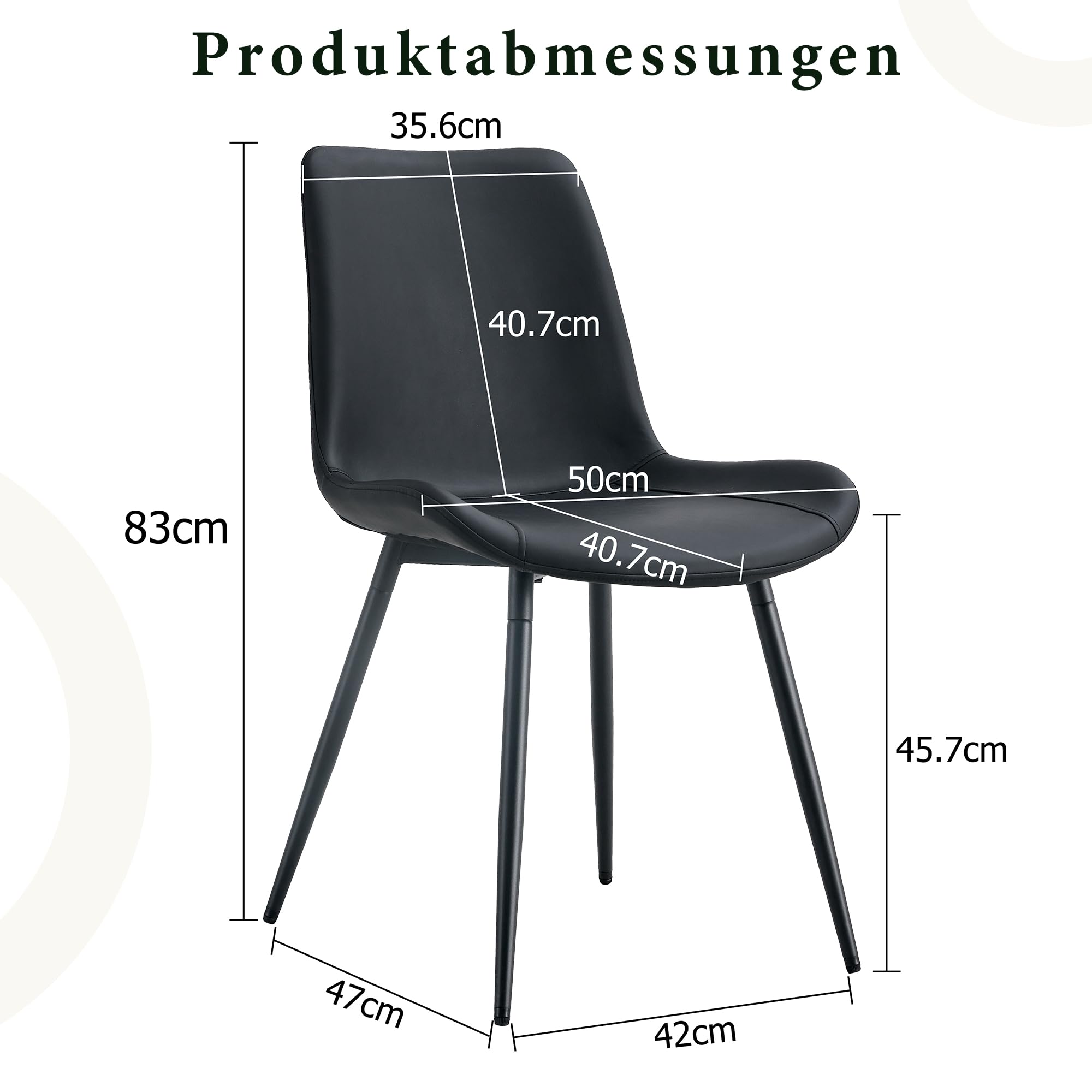 Set 4 Sedie da Pranzo Moderne in PU Leather, Sedute Ampie con Schienale Ergonomico, Piedi in Metallo Antiscivolo, Sedia per Esszimmer e Home-Office, Nero, 50x47x83cm