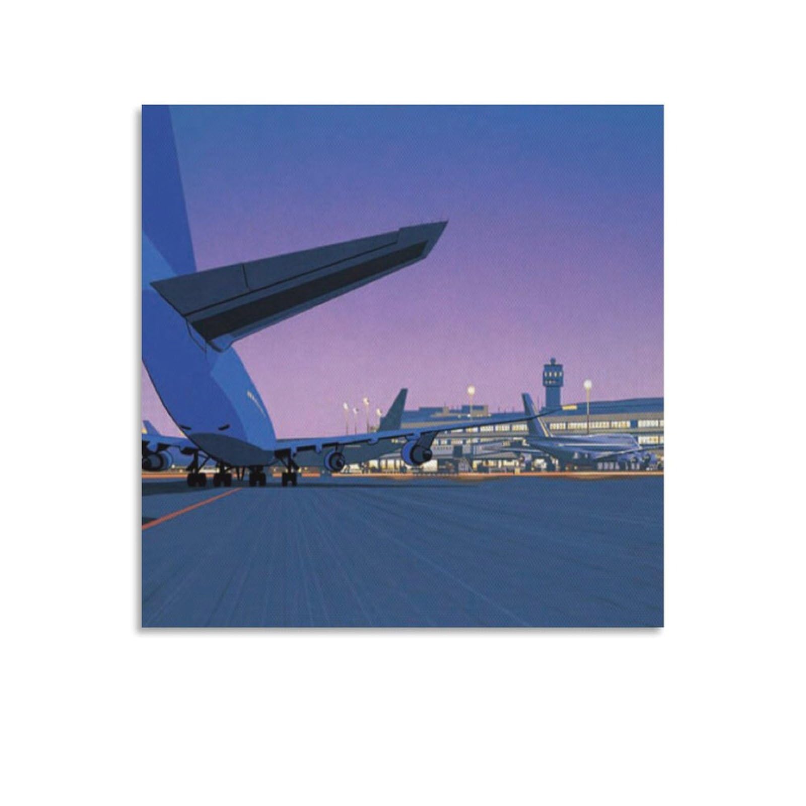 Amazon.co.jp: 永井博 飛行機 空港ポスター プリント キャンバス