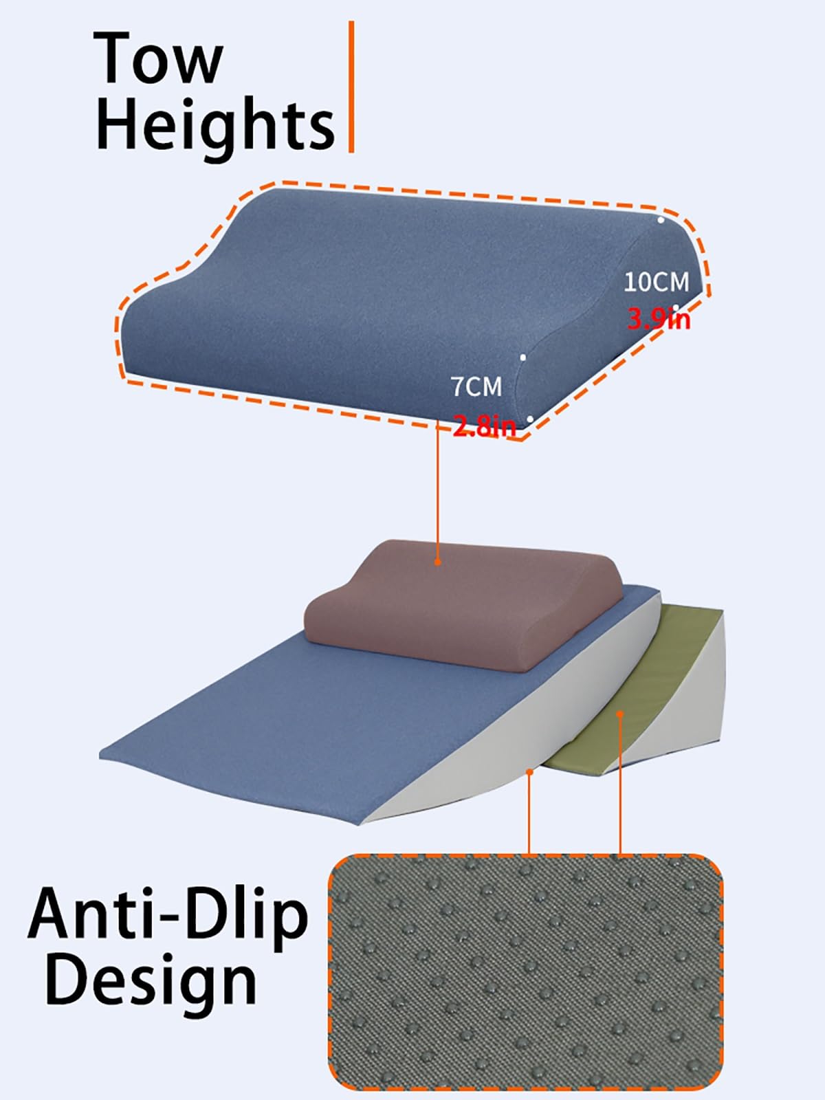 Bed Wedge Pillow with Anti-Dlip Design, Acid Reflux Pillow for Preventing Bedsores, Husband Pillow Zipper Fabric