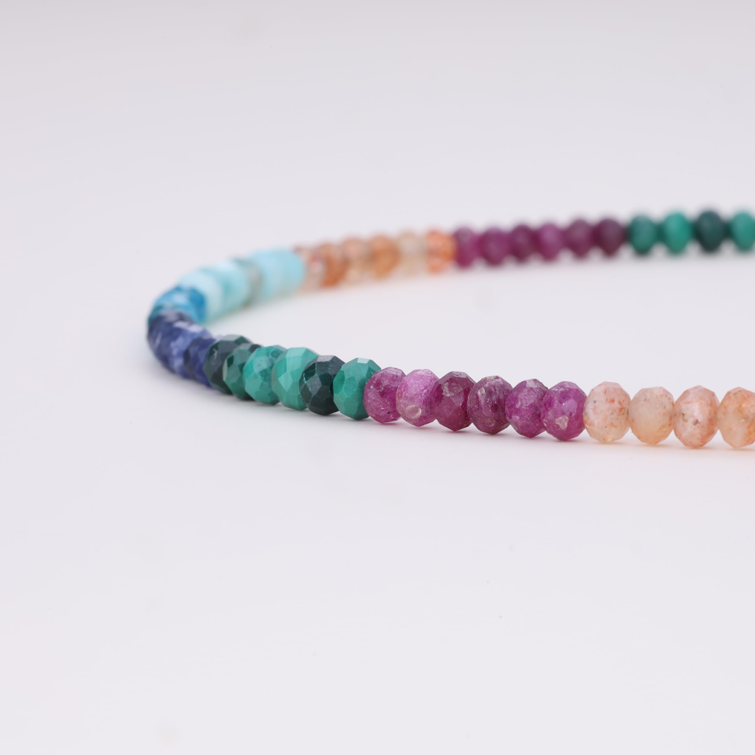 COAI Collana da Donna di Perline di Pietre Naturali Arcobaleno, Collana Colorata da Donna con Pietre Chakra con Bracciale Abbinato
