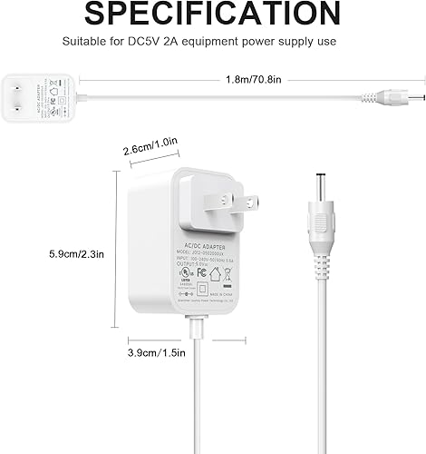 Miniatura 7 de para Aura Carver Cable de alimentación, 5 V CC Fuente de alimentación UL iluminada para Aura Carver AF900 AF100 para Hatch Baby Rest, Rest+ y Rest