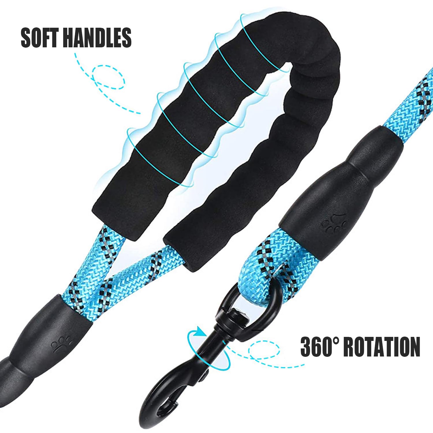 Rope Dog Lead with Soft Padded Handle, 1.5m/2m Reflective Lead and Multi-Colour for Medium Large Dogs 1.2 cm, Blue - Image 3