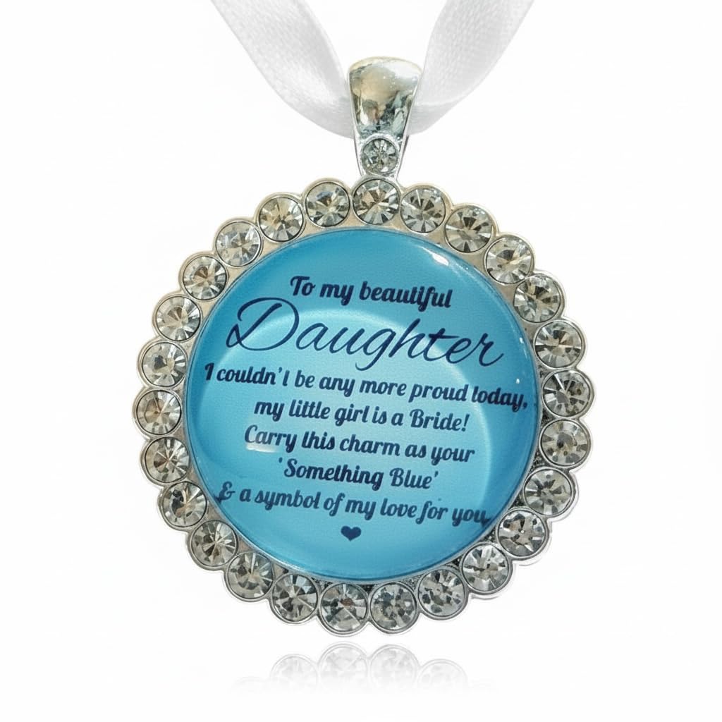 Something Blue Wedding Charm for Bride – Gift from Mom to Daughter – Bridal Keepsake with Rhinestone Pendant – Wedding Day Accessory – Sentimental Gift for Daughter's Big Day