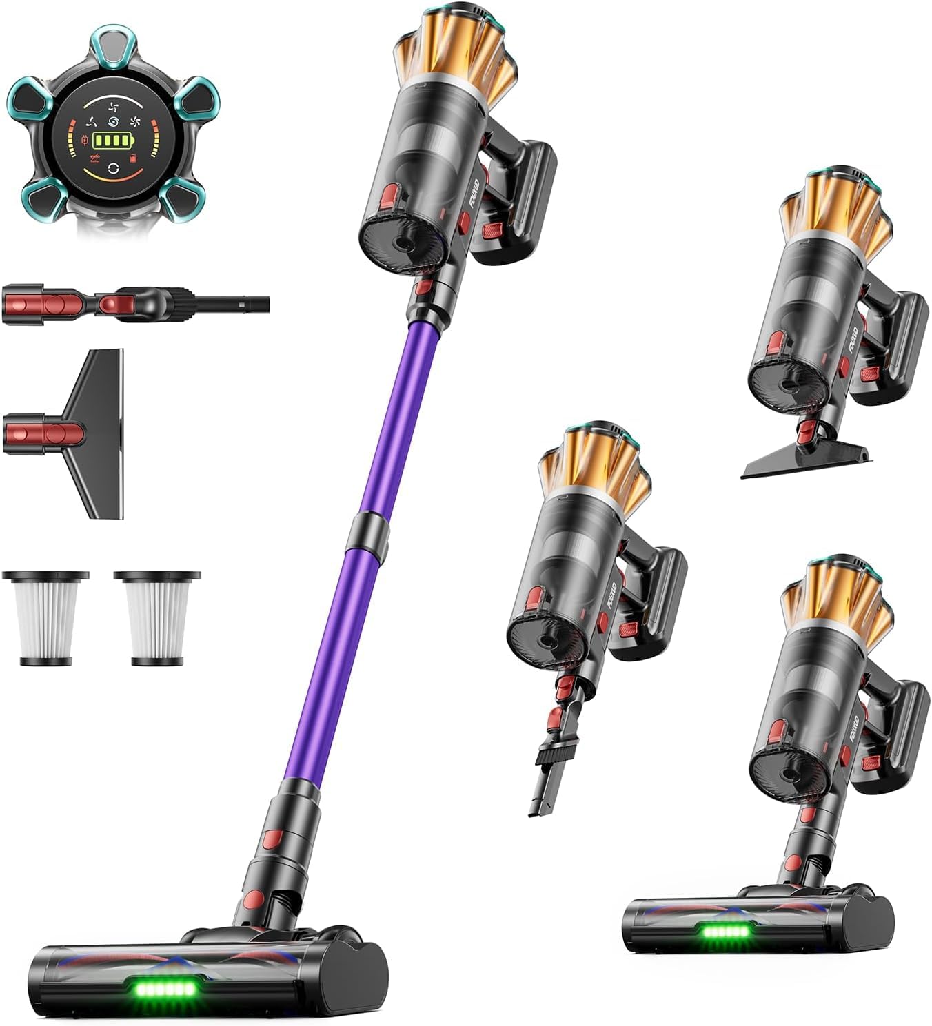 Aspirapolvere Senza Fili 650W/55KPa/70min, Scopa Elettrica Senza Fili Anti-Groviglio Touch Screen LED, 1.8L/8 Stadi Filtrati, Autoportante E Ricarica A Parete, Adatto Per Animali / Pavimenti / Auto
