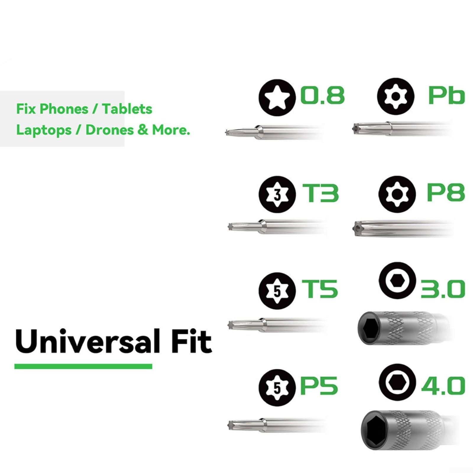 SD95 - Set di cacciaviti da 8 pezzi con impugnatura a cuscinetto, punte di precisione per Torx T5/T6, P5/P8, triangolo 3.0/4.0, strumento di riparazione per cellulare, laptop, con scatola di