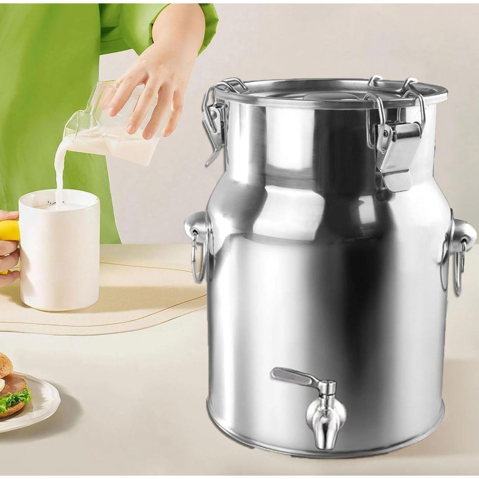 Premium Milchkanne aus Stahl, 5 l, mit Deckel, luftdicht, Milchkännchen für den Bauernhof, Milchtransport, Krug, Milchfass, ideal für den privaten und gewerblichen Gebrauch
