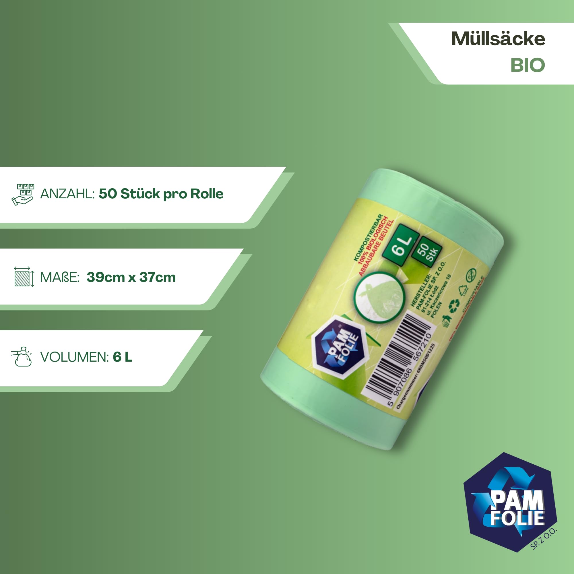 Bolsas de residuos orgánicos 5-6L - 200 piezas - Bolsas de basura compostables - 4 rollos - Bolsas de basura ecológicas y resistentes al desgarro para contenedores de residuos residuales