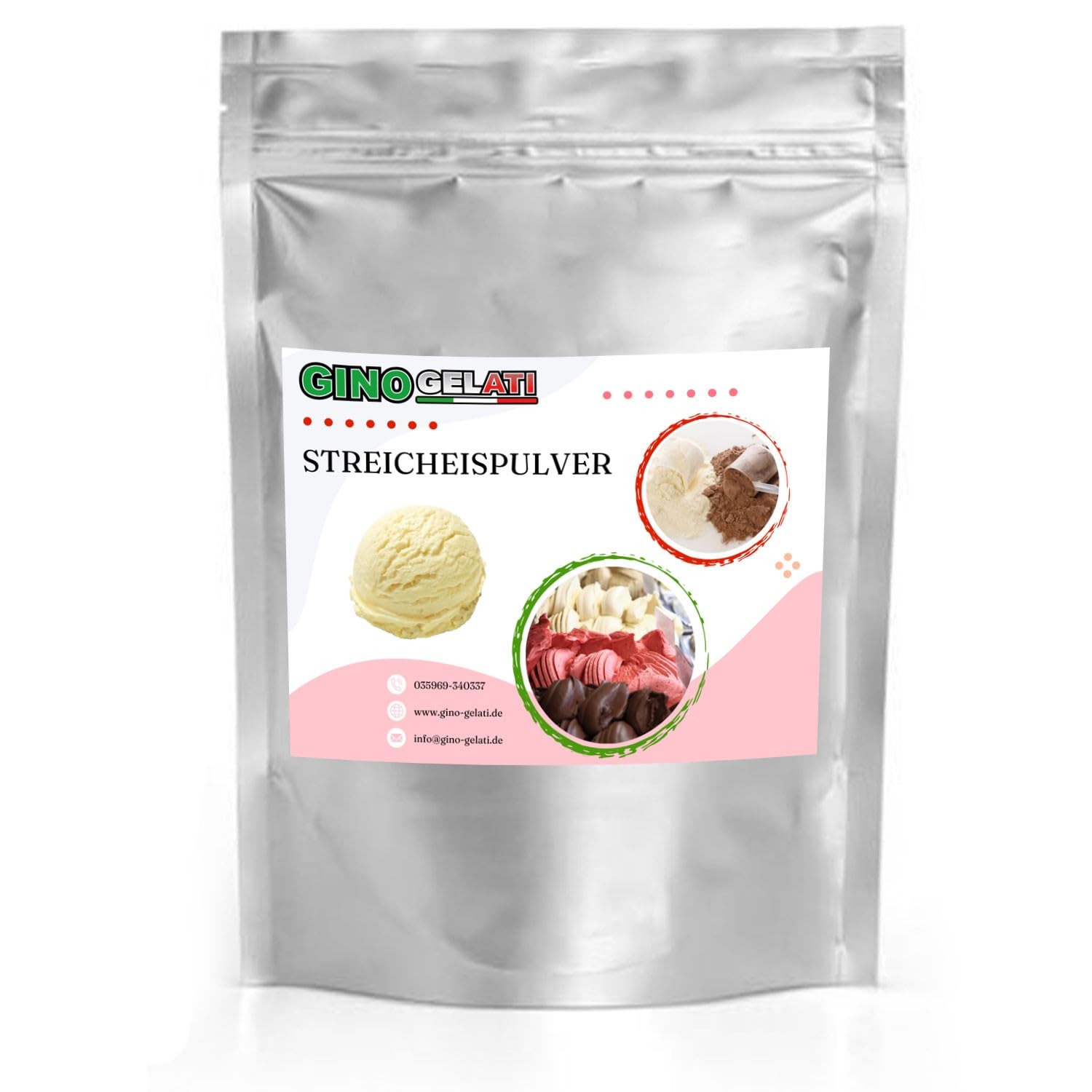 Gino Gelati Streicheispulver für Eis - Bourbon Vanille, Cola, Honig, Kaugummi, Kokosmilch für cremiges Eis ohne Eismaschine, laktosefrei und natürlich (10 Kg, Eisbasis)