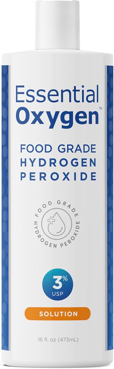 Essential Oxygen Food Grade Hydrogen Peroxide, Natural Cleaner, 3% USP, White, 16 Ounce