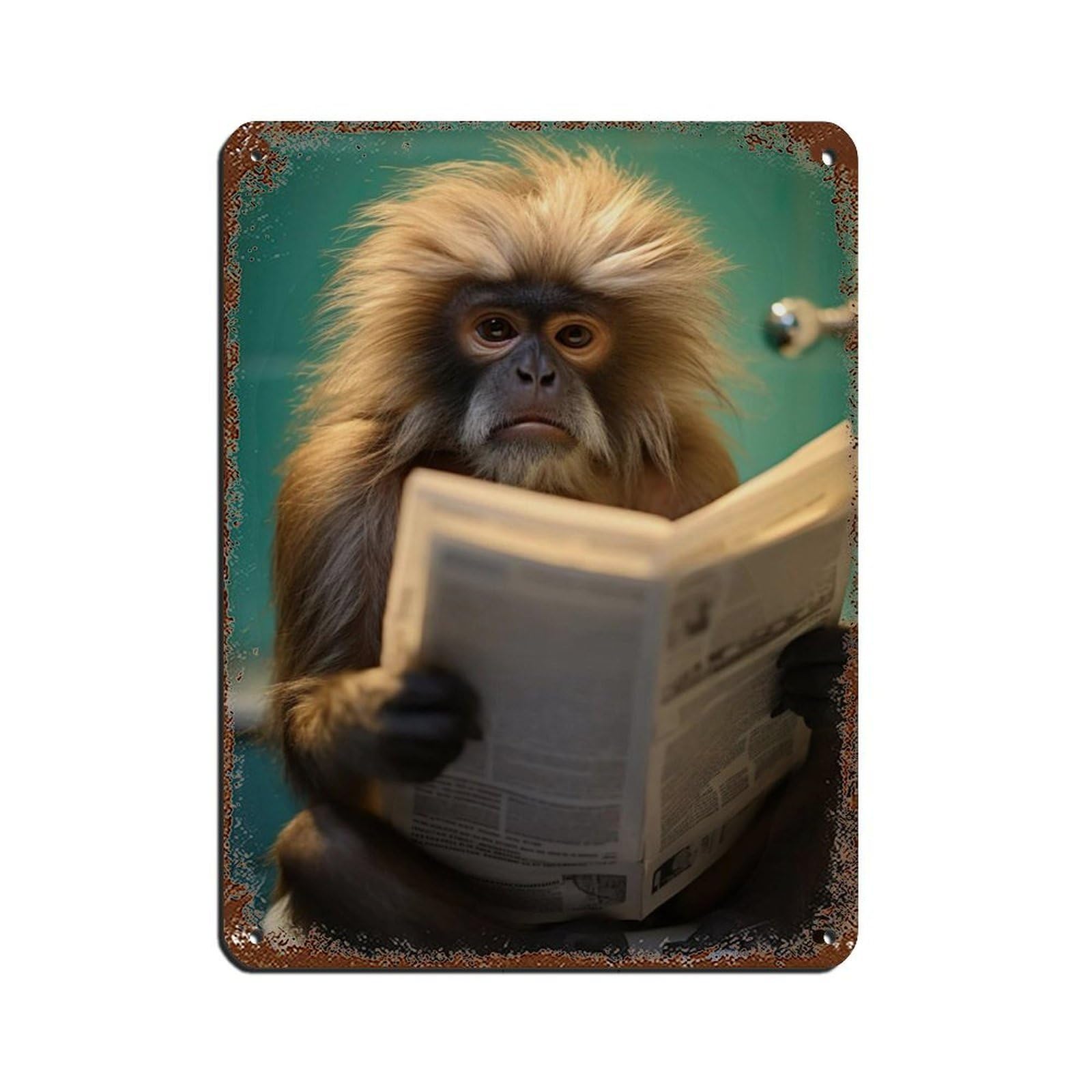 Lxwnze 30L X 40W Cm Tamarin Monkey Sitting On The Toilet Reading A Newspaper (4) Tin Sign Vintage Metal Pub Club Cafe Bar Home Wall Art Decoration Poster Retro 12X16inch(30X40cm)
