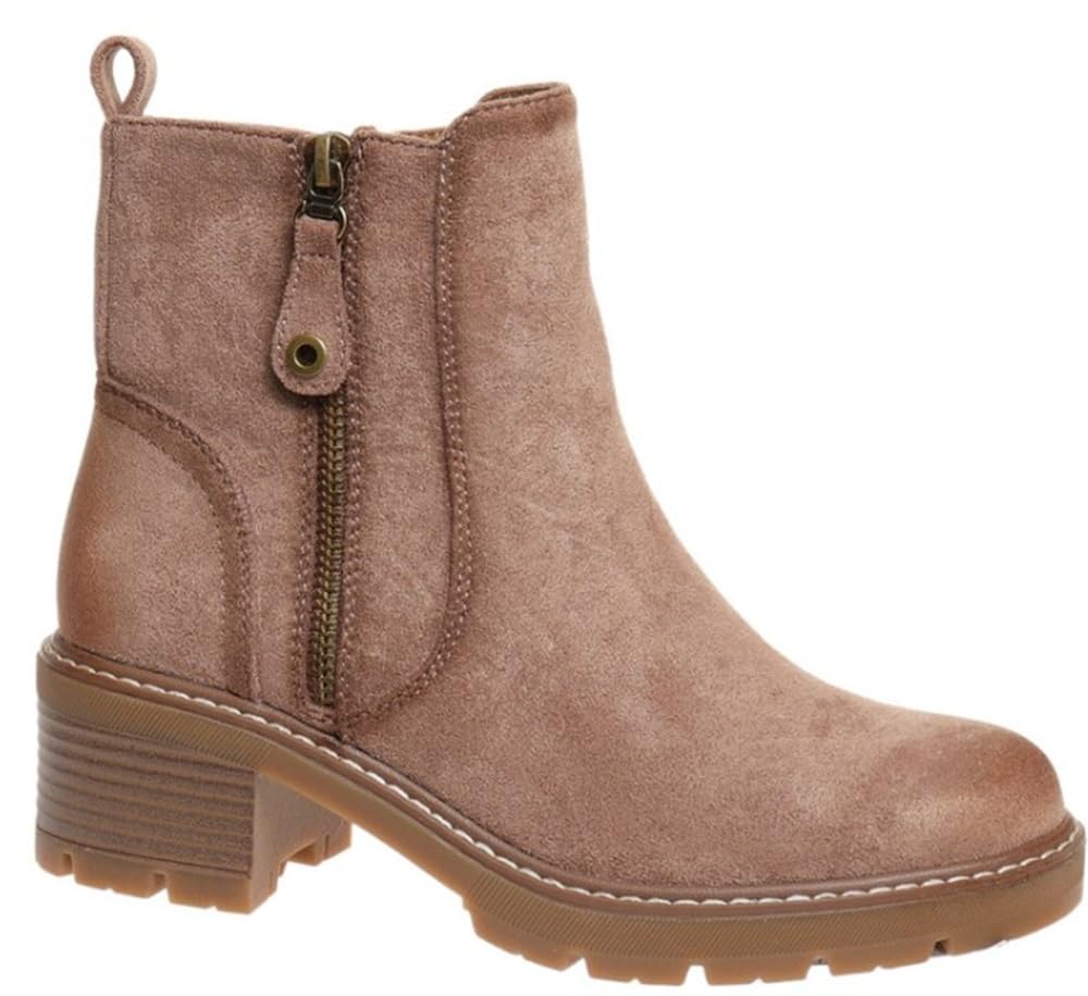 Pierre Dumas Womens Everlee 1 Taupe Faux Suede Ankle Boots Round Toe