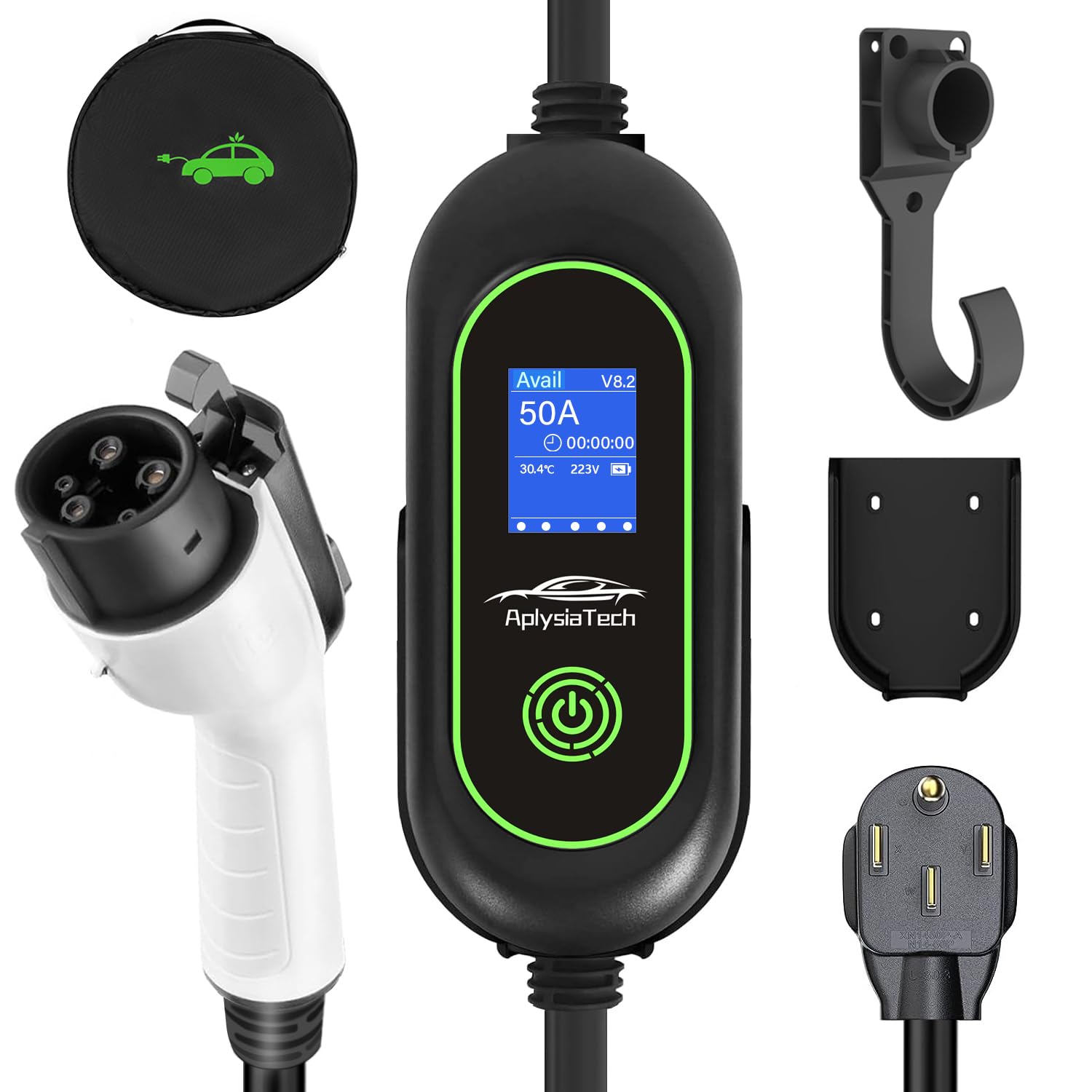 Photo 1 of AplysiaTech Level 2 Fast EV Charger, 240V, 50Amp, 12KW Adjustable Current & Schedule Charging,Wall Mount Electric Vehicle Charging Station,SAE J1772 Charger, NEMA14-50P with 25ft Premium Cable.