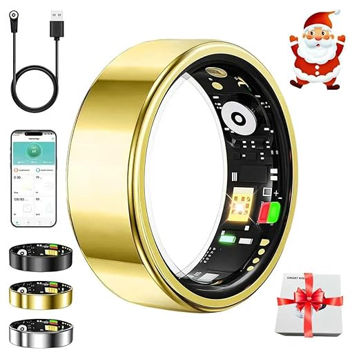White Elephant Gifts,Smart Ring,Gifts Christmas for Women Men - Sleep Monitoring/Blood Oxygen/Motion Tracking,Waterproof & No Subscription Required,Gifts for Mom Dad Boyfriend Her Him Gold 10