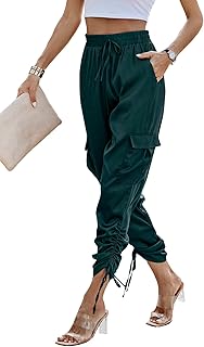 Women's Satin Jogger Pants Casual High Waist Long Lounge...