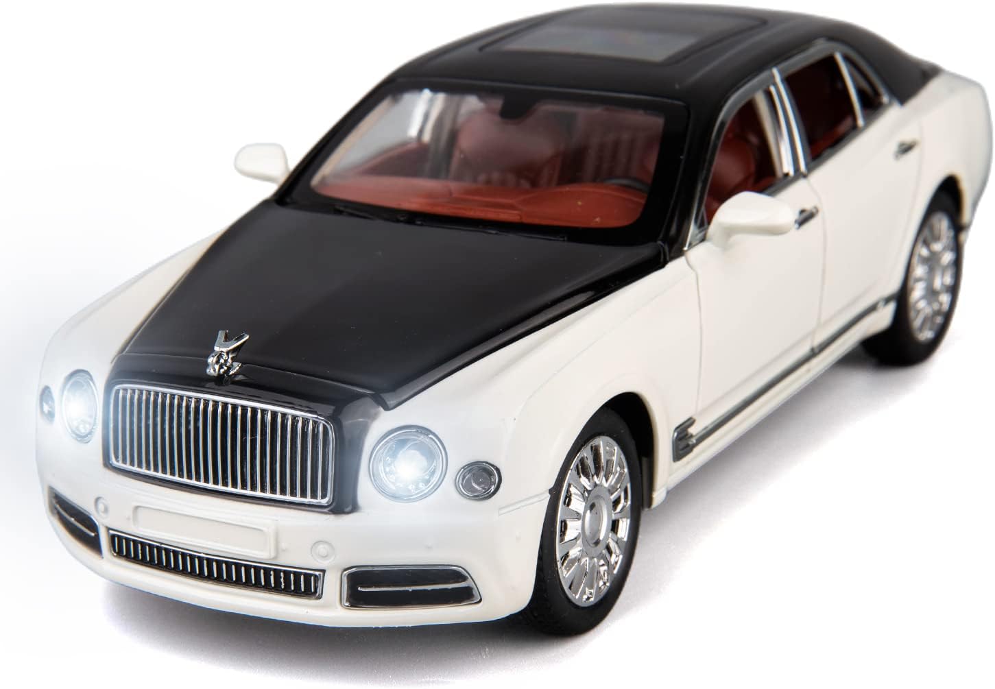 Compatible for 1:24 Scale Bentley Mulsanne Diecast Cars Models, Pull Back Car Toys with 6 Open Doors, Light and Sound, Boys Toys Kids Adults Gifts (White)