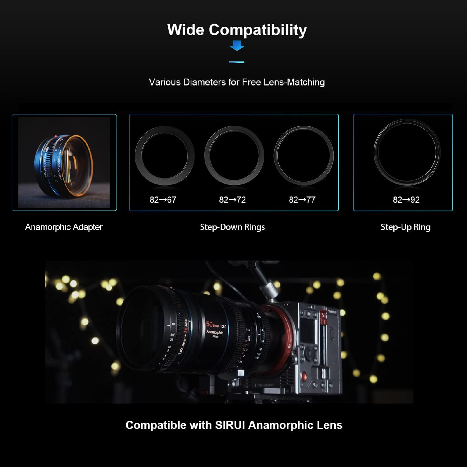 Sirui Venus T2.9 1.6X Full-Frame Anamorphic Lens Set, Telephoto