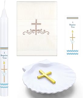 4 Pcs Baptism Candle Set for Boy Girls Included Towel Candle Conch and Sticker Comunión De Niño Bautizo De Niña for Christening Favors