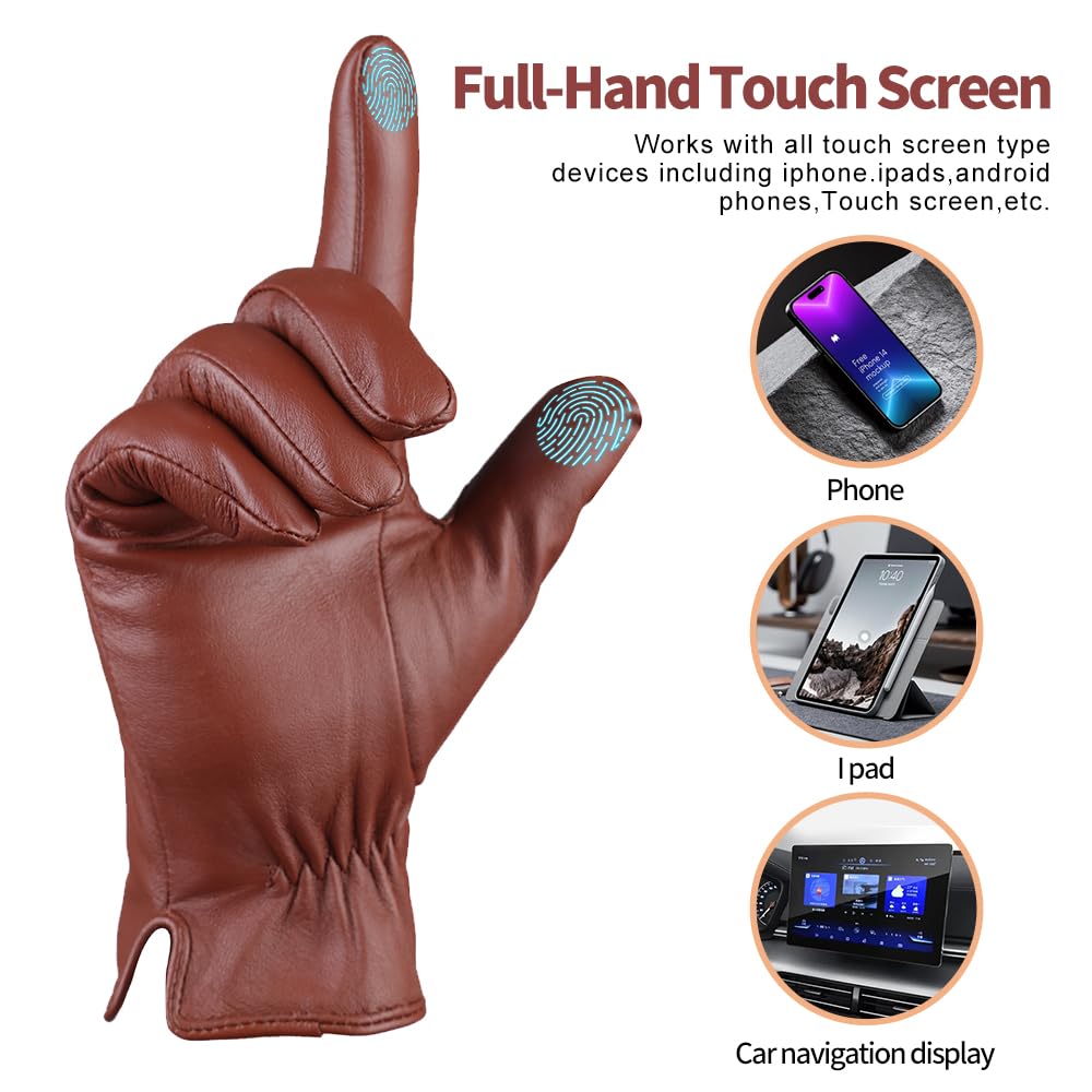 MGGMOKAY Guanti invernali da uomo in pelle Guanti da equitazione in morbida pelle di pecora foderati in cashmere caldo