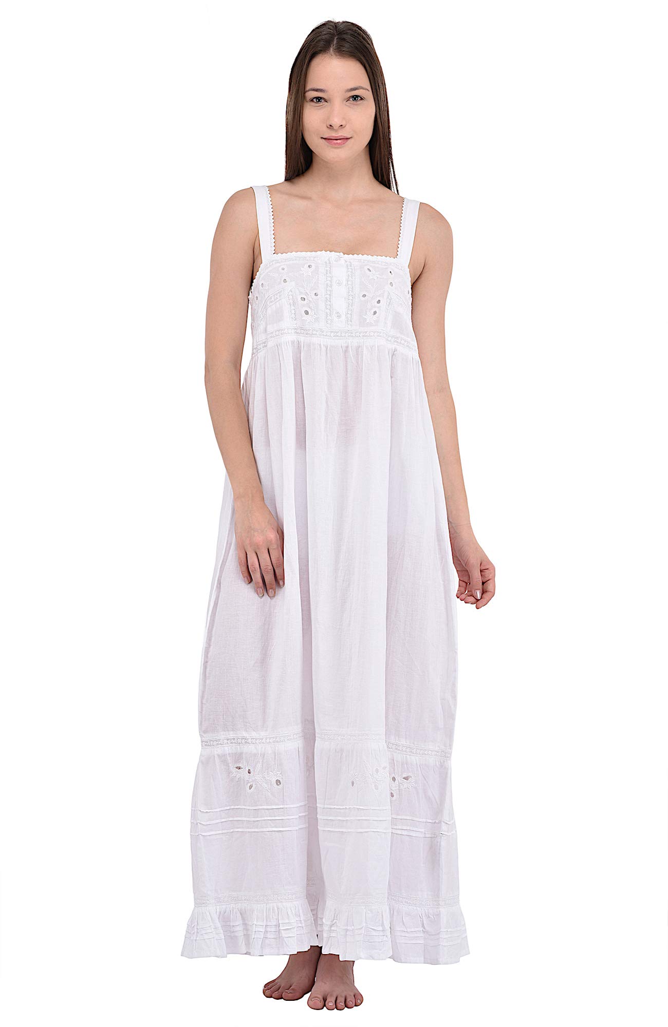 Cotton LaneDress | Cotton Nightie | Cotton Nightdress, White, 14