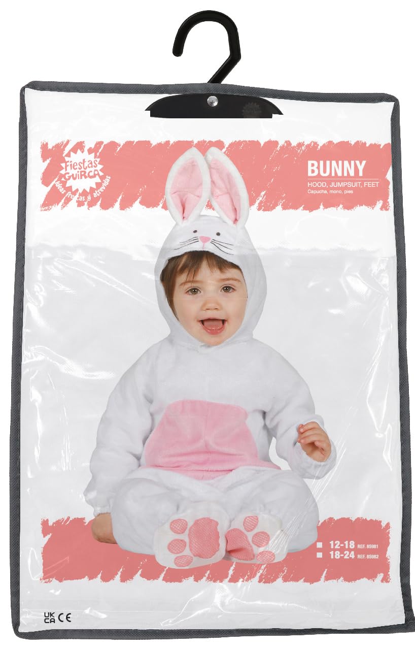 FIESTAS GUIRCA | Kaninchen Baby Kostüm - Kapuze, Overall und Füße - Tierkostüme für Karneval, Halloween und Kostümpartys - Ideal für Unisex Babys - Weiß und Rosa