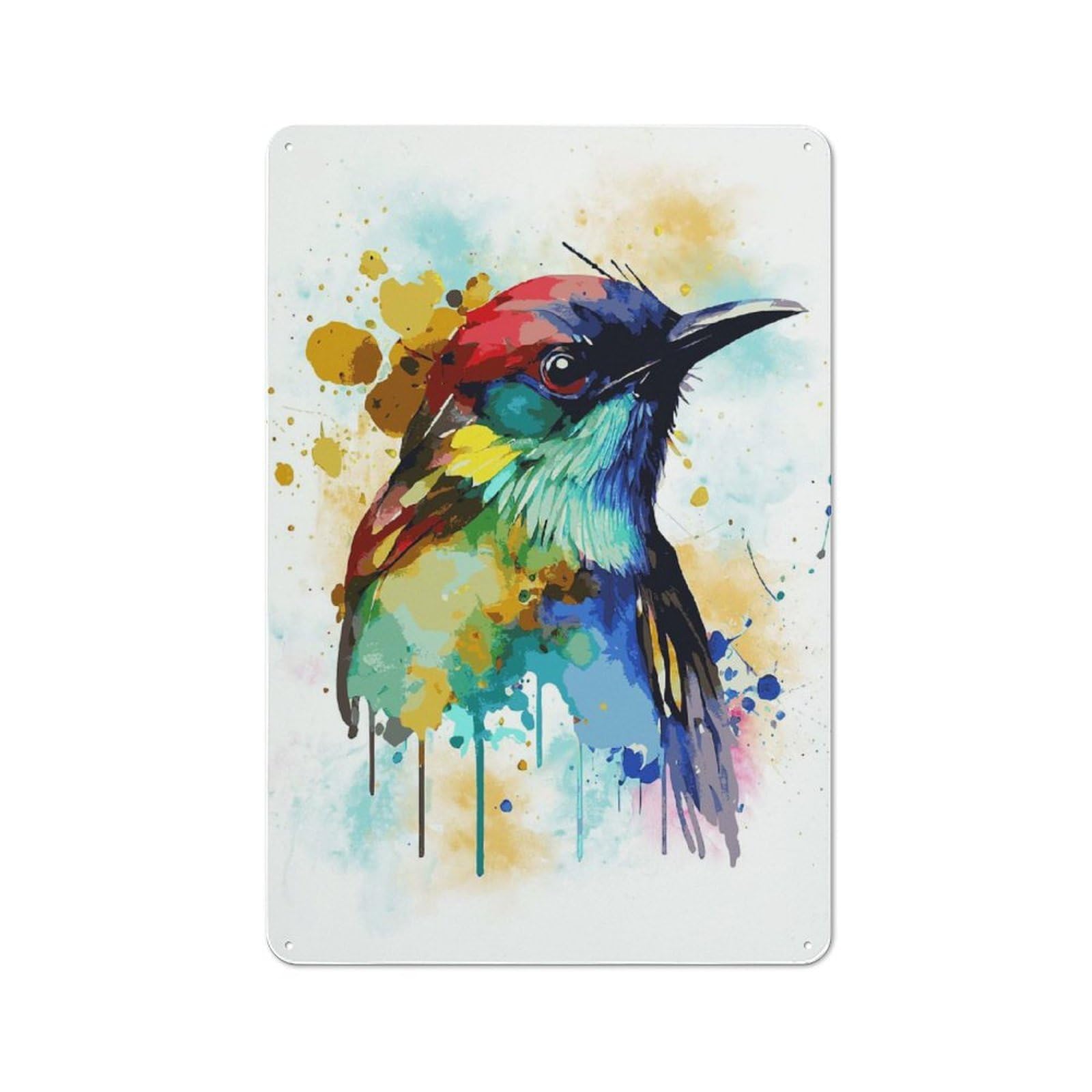 Junmoney Style-11 Abstract Watercolor Bird Rustic Metal Plaque 30X20cm For Hobby Room Or Studio, For Creative Interior Collectors