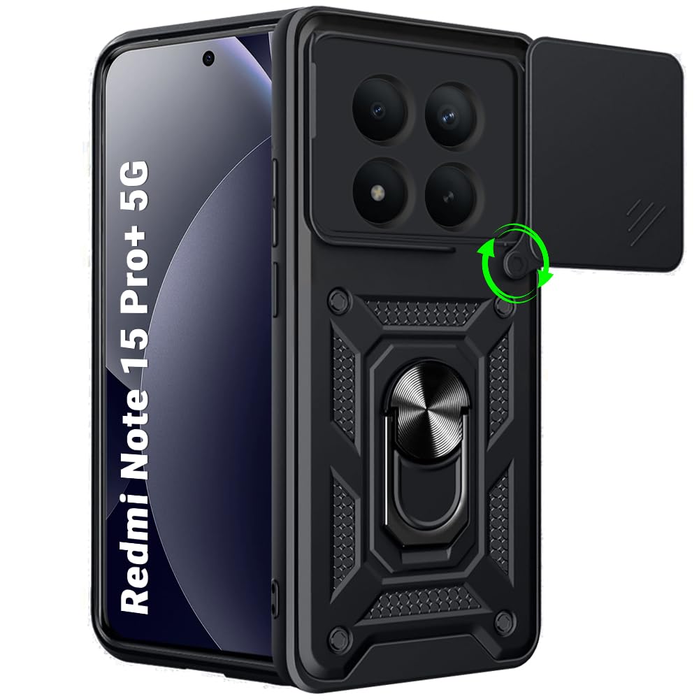 TheGiftKart Tough Armor Bumper Back Cover Case for Mi Redmi Note 15 Pro Plus 5G | Rotating Camera Cover, Kickstand & Ring Holder | 360° Protection Back Cover for Redmi Note 15 Pro+ (PC & TPU, Black)-image-18