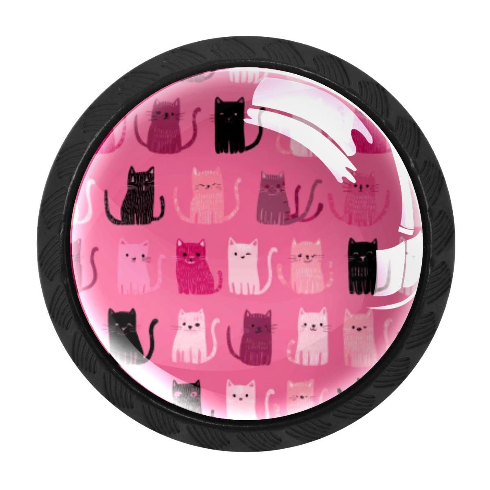 Chenzzzz Multicolored 19 4 Pack Round Cabinet Knobs For Kitchen Bathroom Closet Dresser Cabinets, Cute Cats Pink