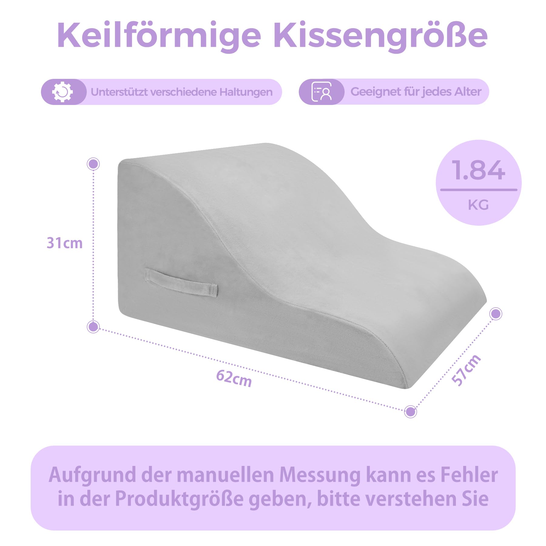 Babenest Kurvenform Keilkissen, Ergonomisches Orthopädisches Rückenkissen Hochdichter Schaumstoff Vielseitig Keilkissen für Bett & Sofa, Rückenkissen beim Geschenke Lesen (Grau)