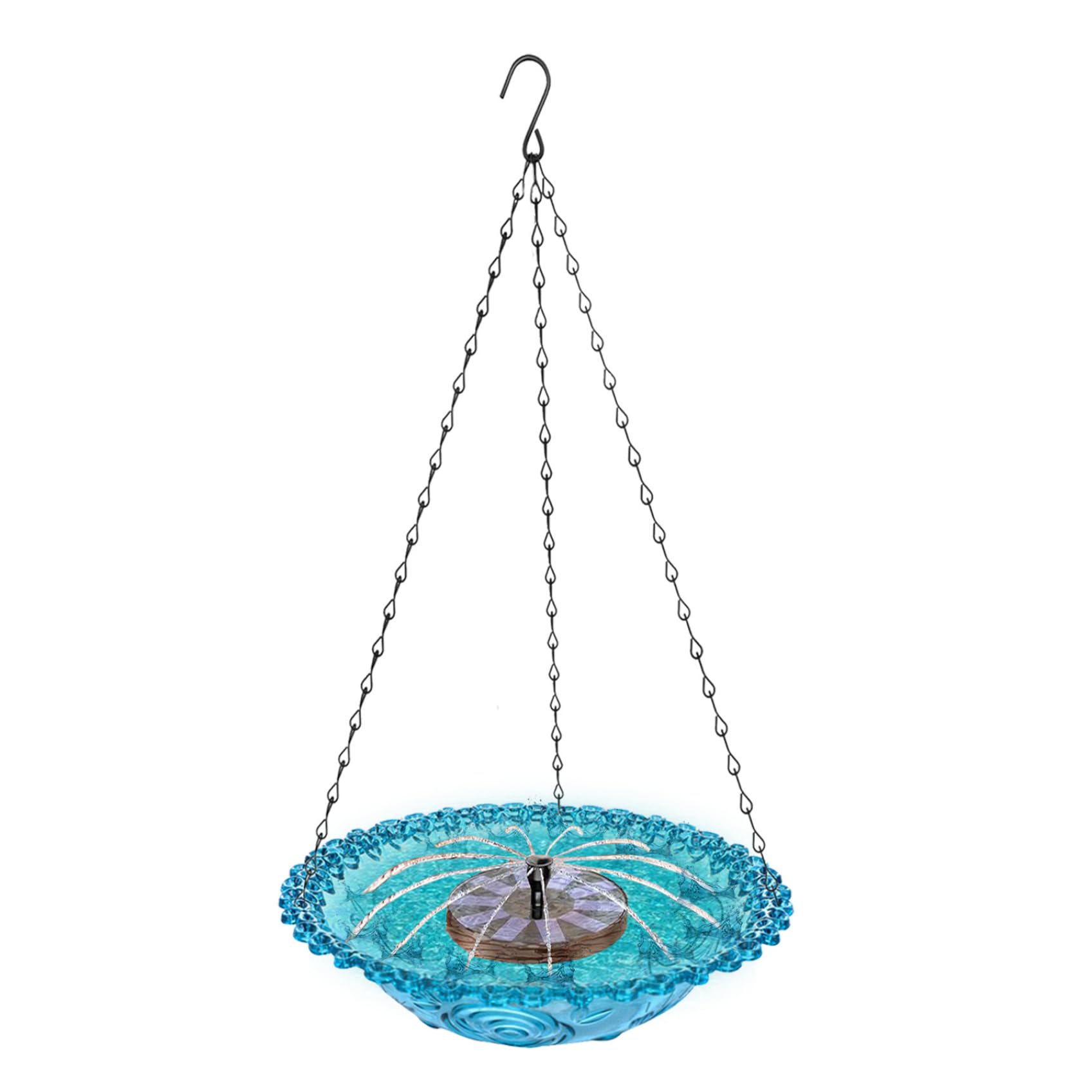 Baño para pájaros colgante con fuente solar flotante azul para decoración exterior de jardín