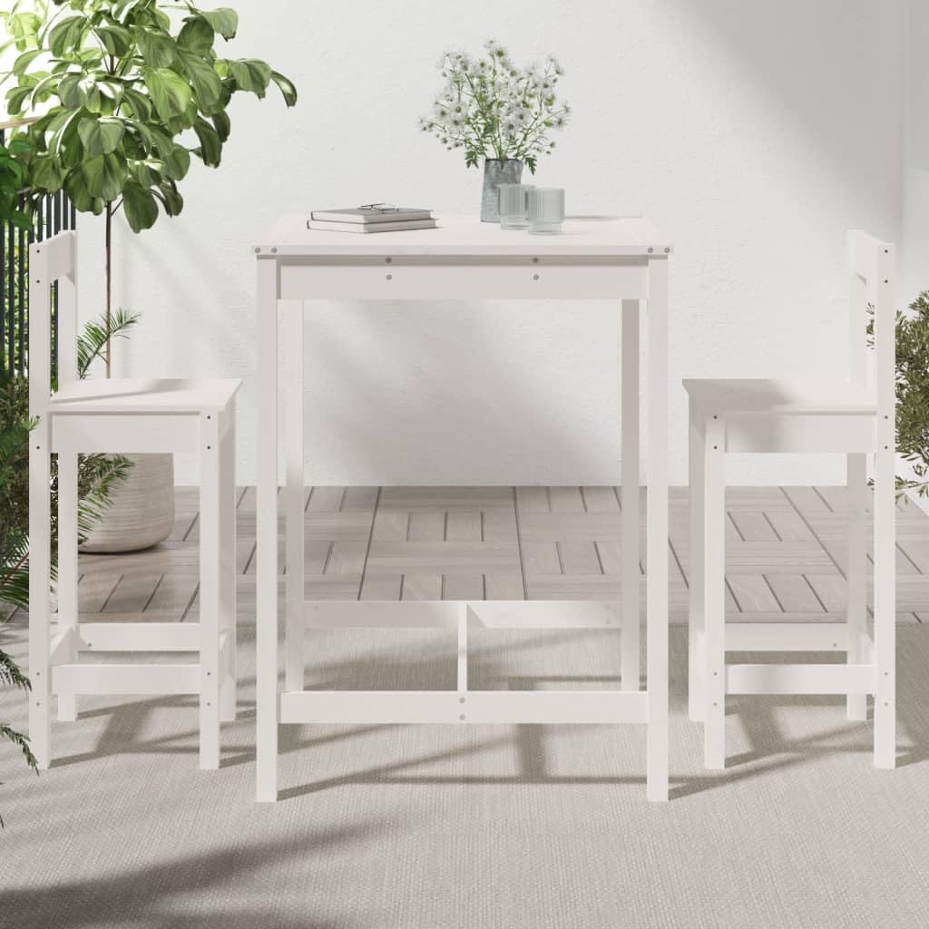Juego de barra de jardín de madera de pino maciza de 3 piezas, incluye mesa y 2 taburetes de bar, ideal para patio, balcón o jardín, para relajarse, fiestas y cenas al aire libre