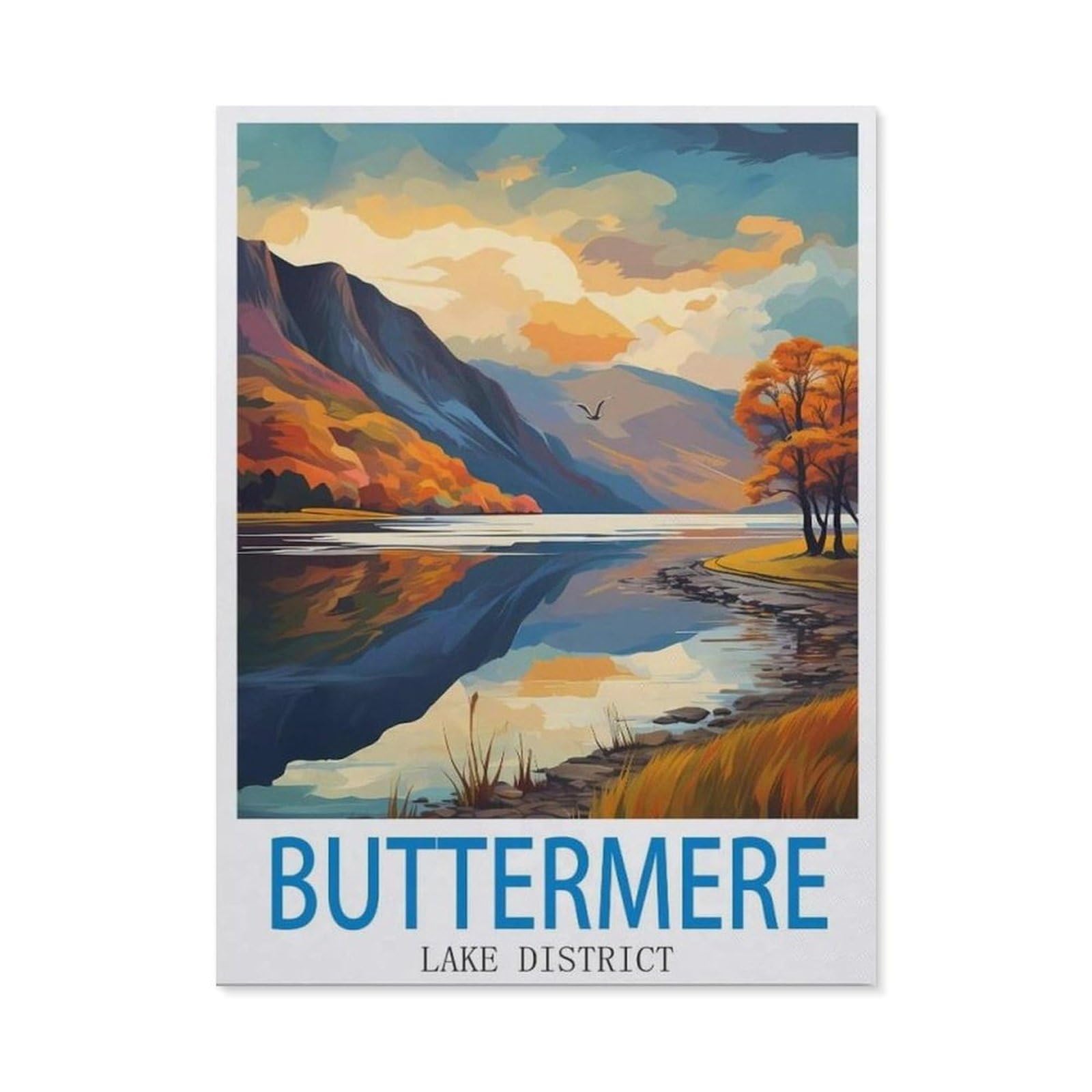 Beayodkp A4 Easy Paint By Numbers For Adults Beginners，Buttermere Lake District Vintage Travel Poster，Paint By Number Kit On Canvas For Adults New Painters's Gift Diy Gifts(20X30cm) 7.8X11.8 Inches-Db72