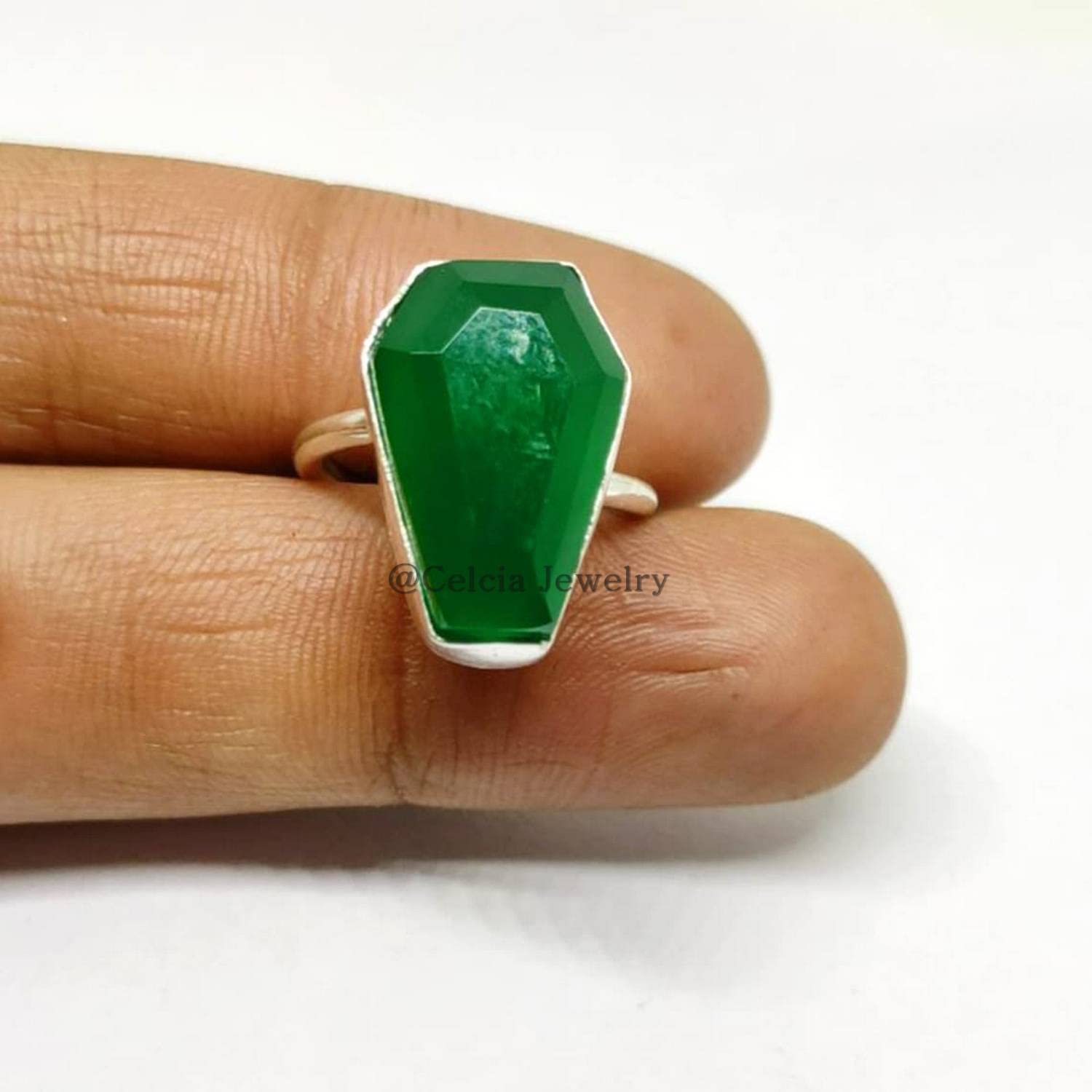 Anello bara pietra preziosa onice verde, argento sterling massiccio, anello proposta, regali per uomini donne, regali del migliore amico, anello vittoriano metafisico figlio figlia (verde-onice)