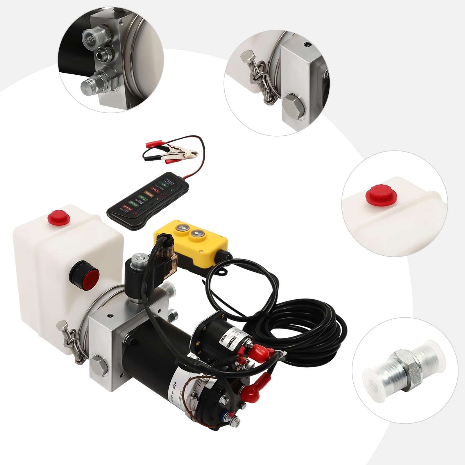 Bomba hidráulica eléctrica 800 W 12 V Unidad de potencia hidráulica de acción simple para volquetes 2850 rpm Prensa hidráulica con indicador de voltaje y control remoto, para remolques basculantes
