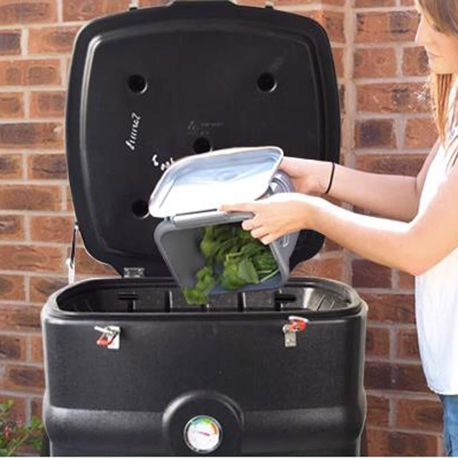 Compostador Jardín Contenedor de compost aislado de 110 l/29 galones con sistema de ventilación, compostaje rápido durante todo el año, compostador térmico for exteriores con termómetro Compostera Org