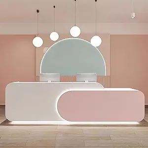 Reception Desk L Shape - Front Desk with Locked Drawers and Hidden LED Lighting, No Assembly Required, for Commercial Counter, Beauty Salons, Retail Counters and Office