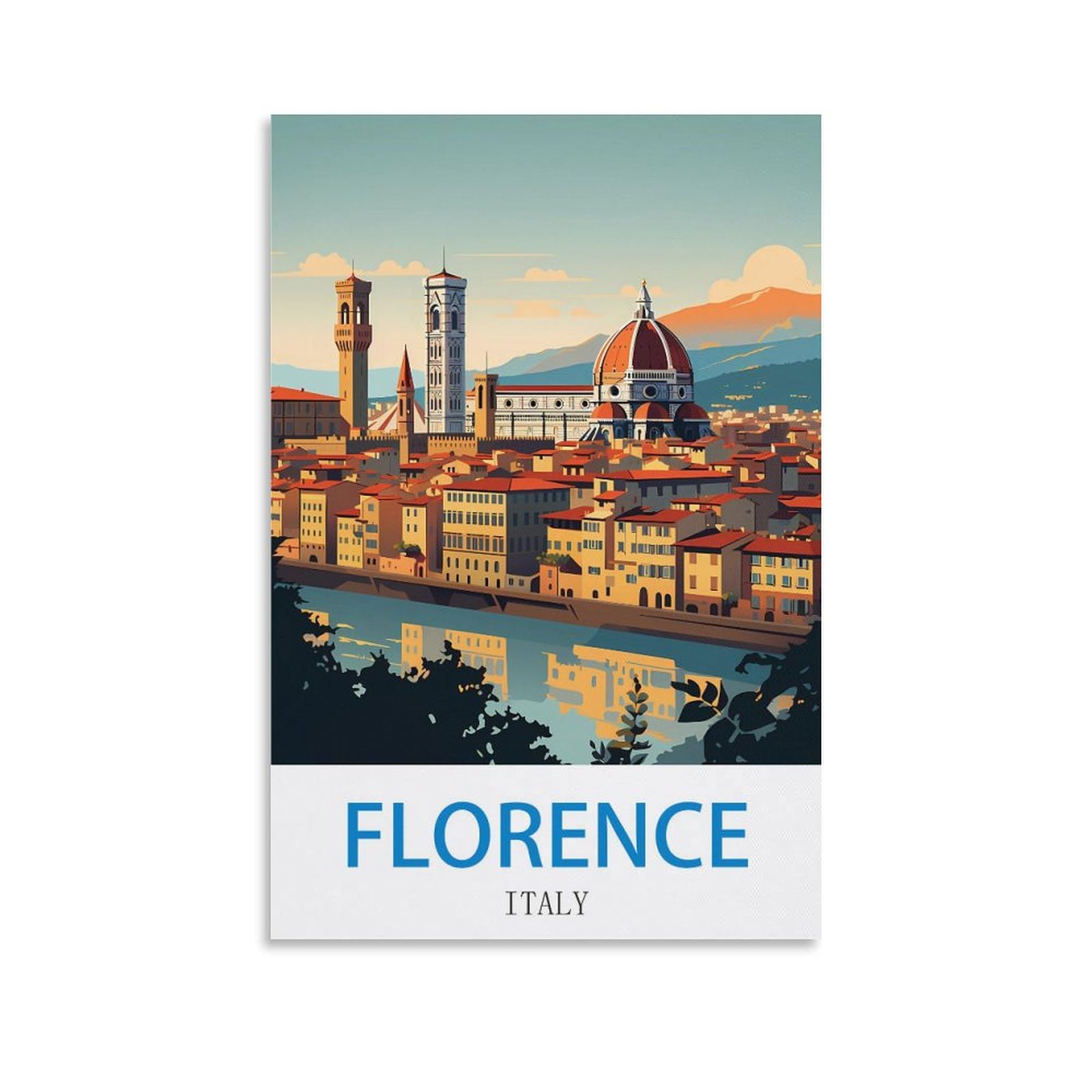 Fzyuen Unframe-Style Florence Italy Vintage Travel Poster 16X24inch(40X60cm) Canvas Wall Art Prints For Wall Decor Room Decor Bedroom Decor