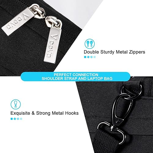 Miniatura 6 de Voova 13, 13.3, 14, 15, 15.6, 17, 17.3 pulgadas, bolsa de hombro para laptop, maletín delgado para computadora con correa, Negro, 13-14 Inch(35 x 24