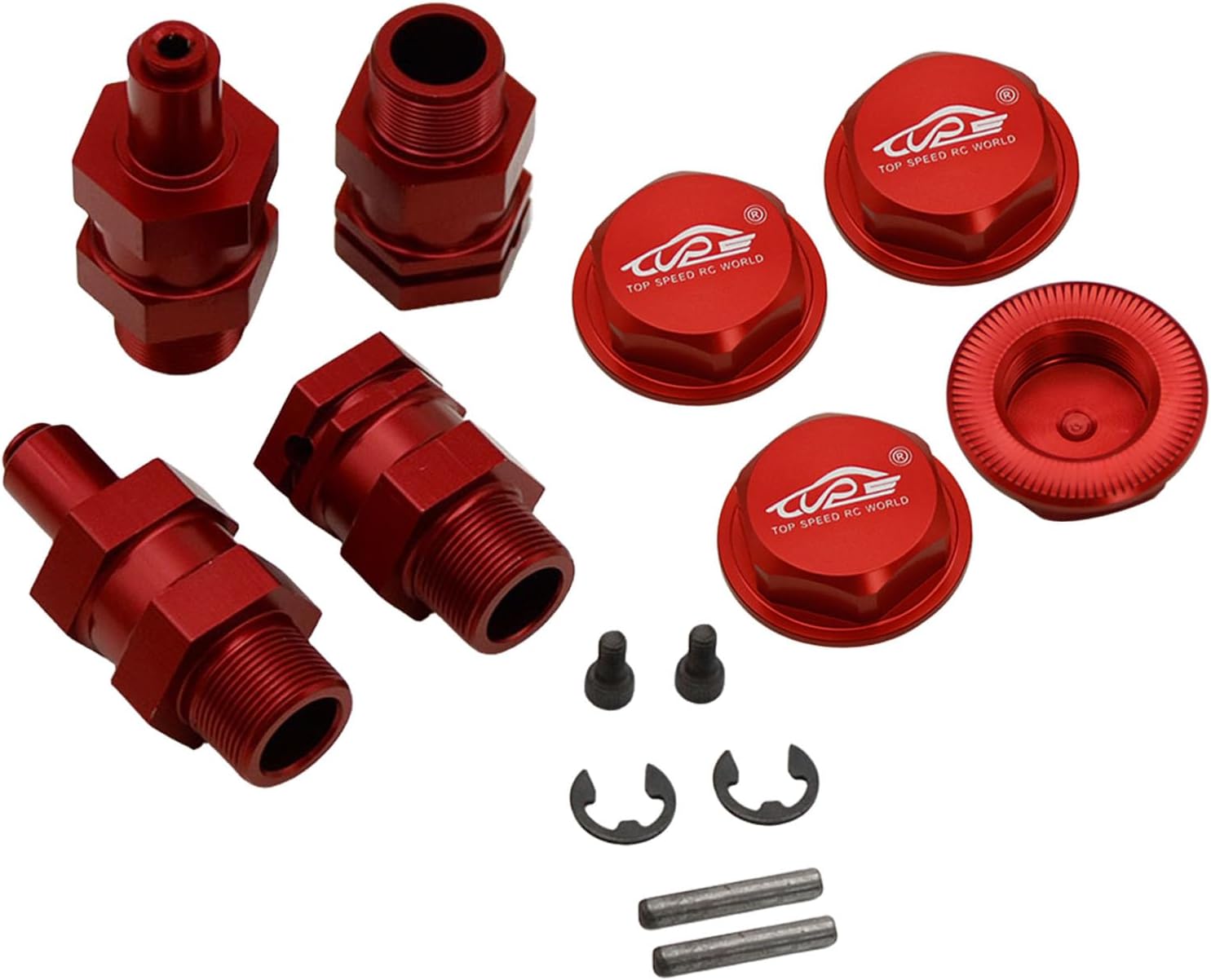 FLMLF Alloy Upgrade Front Rear 24mm Hex Hub Adaptor Extended Axle and Wheel Nut Cap for 1/5 HPI ROFUN ROVAN KM Baja 5B 5T 5SC Rc Car Parts (Red)