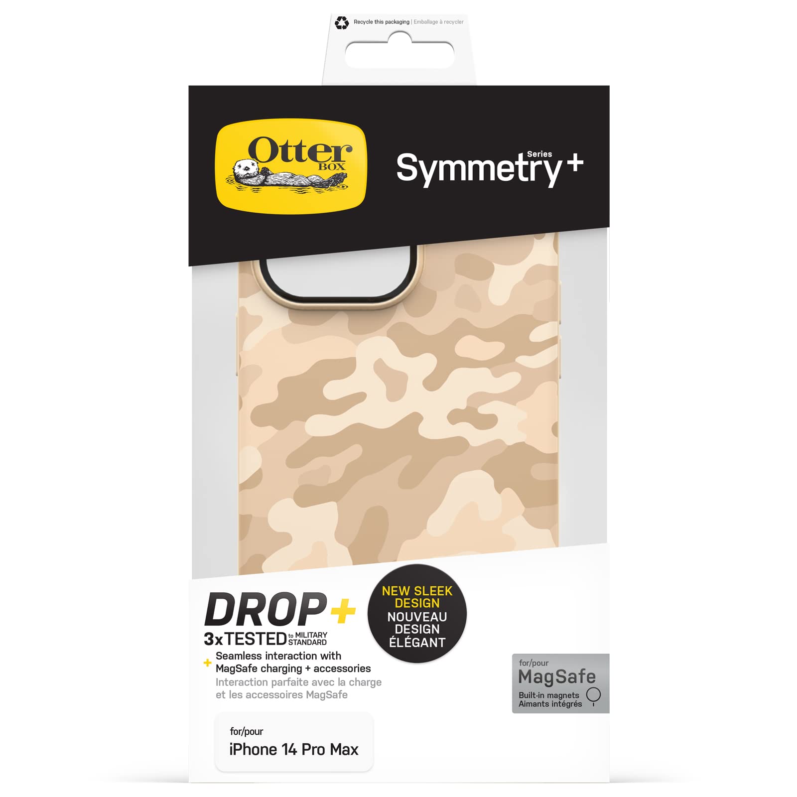 Otterbox Funda para iPhone 14 Pro MAX Symmetry+ con MagSafe, Resistente a Golpes y caídas, Funda Protectora Fina,Testada 3X con estándares Militares anticaídas, Sand Storm Camo