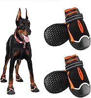 Vista 7 de Zapatos de perro para perros grandes, botines impermeables para pavimento caliente, nieve de invierno, botas antideslizantes para perro con tiras