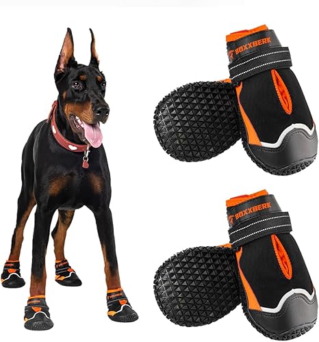 Miniatura 7 de Zapatos de perro para perros grandes, botas impermeables para el pavimento caliente de verano, nieve de invierno, botines de goma antideslizantes