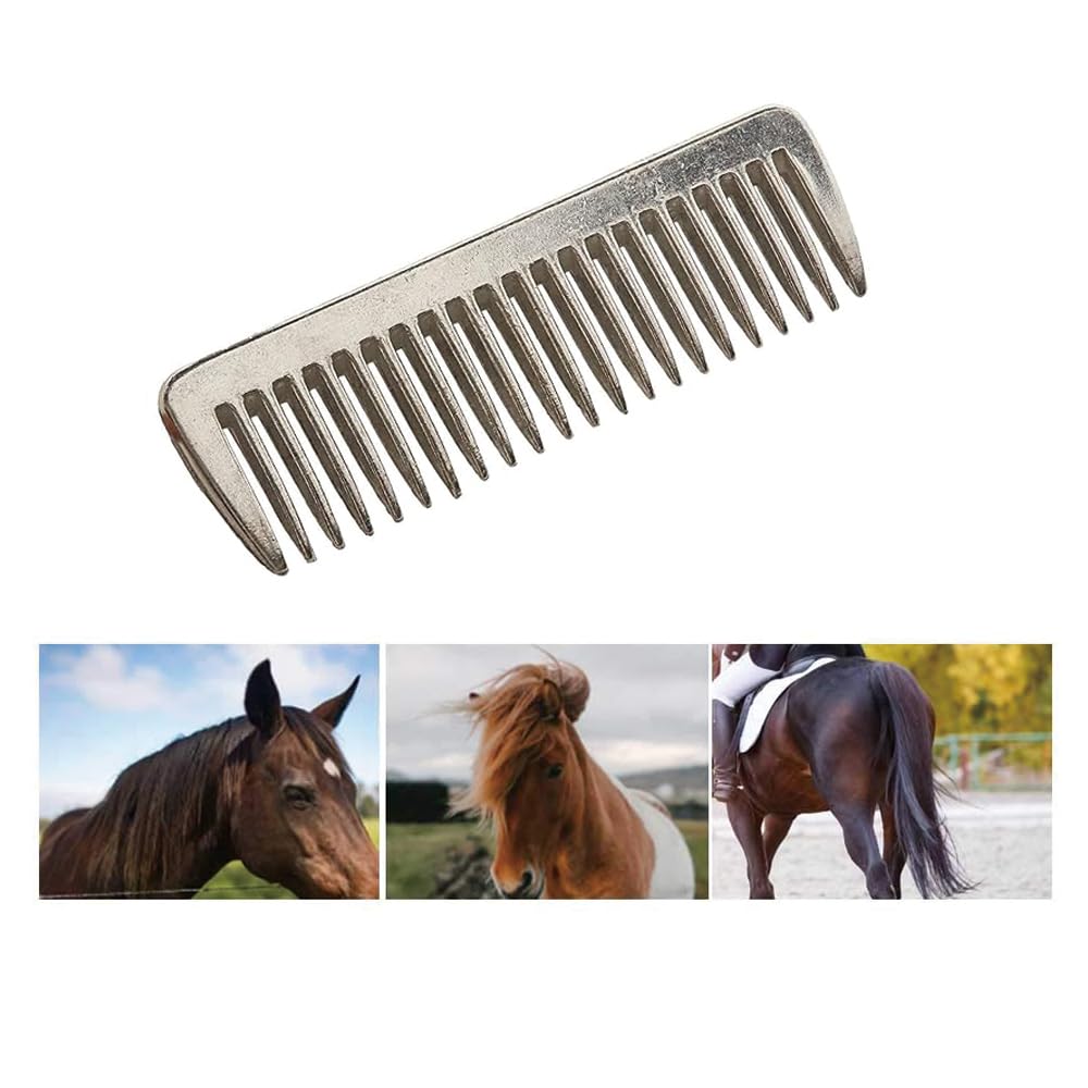 Peigne de toilettage en métal pour cheval - Portable - Pour nettoyer les poils et enlever les nœuds de sous-poil (argenté)