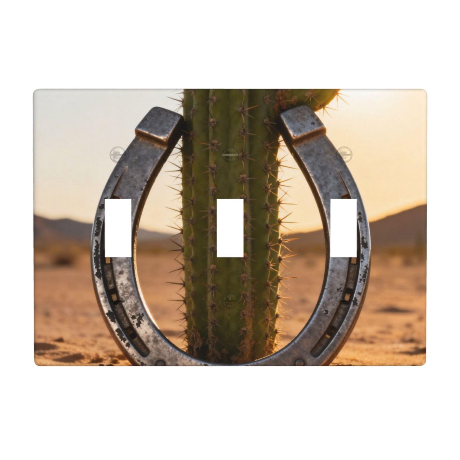 Horseshoe Cactus 3 Gang Switch Plate Cover-Unbreakable Polycarbonate Wall Plate, Heat Resistant Toggle Switch Decor for Home