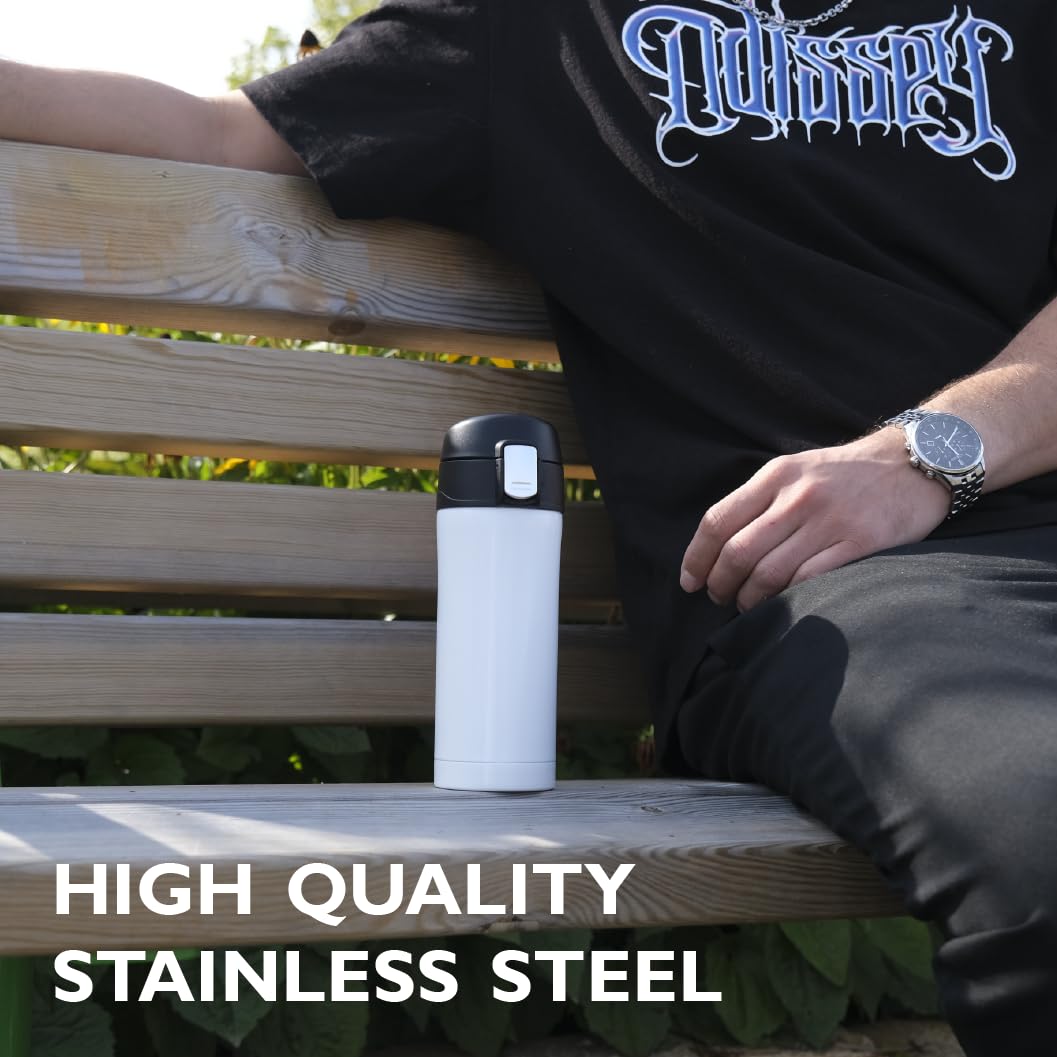 Thermos isotermico da 300 ml in acciaio inossidabile| Zelected Push | Mantiene il caldo per 6 ore e il freddo per 12 ore|Coperchio con chiusura a chiave, impermeabile e anti-perdita| Bianco