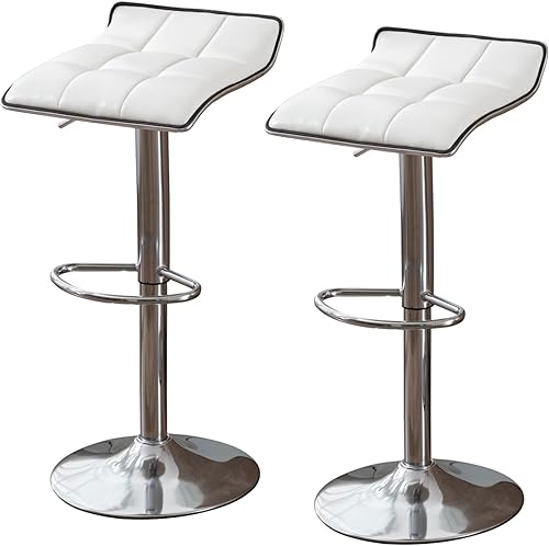 Bonzy Home Juego de 2 taburetes de bar cuadrados sin espalda, ajustables, de piel sintética con base de metal, taburetes giratorios para bar,