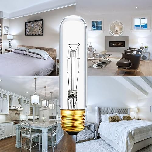 Miniatura 6 de Bombilla incandescente tubular transparente T10 de 25 W, bombilla de escaparate de estilo vintage, lámpara de escaparate, blanco suave de 2700 K,