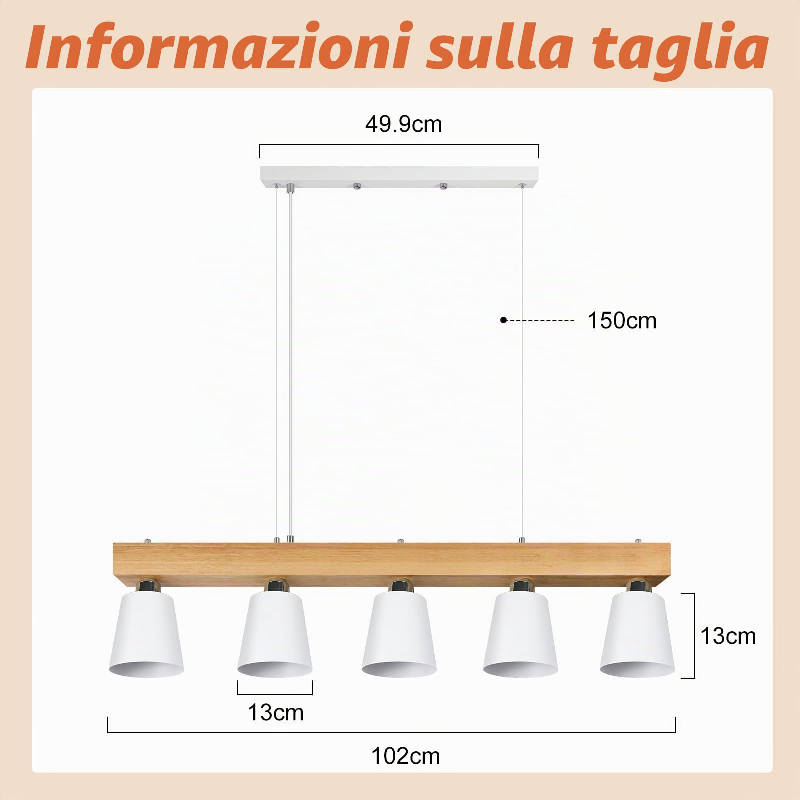 ZMH Lampada a sospensione in legno Lampadario moderni - Bianco lampadario | dimmerabile altezza regolabile E27 luce tavolo da pranzo in ferro per soggiorno ufficio salotto e ristorante