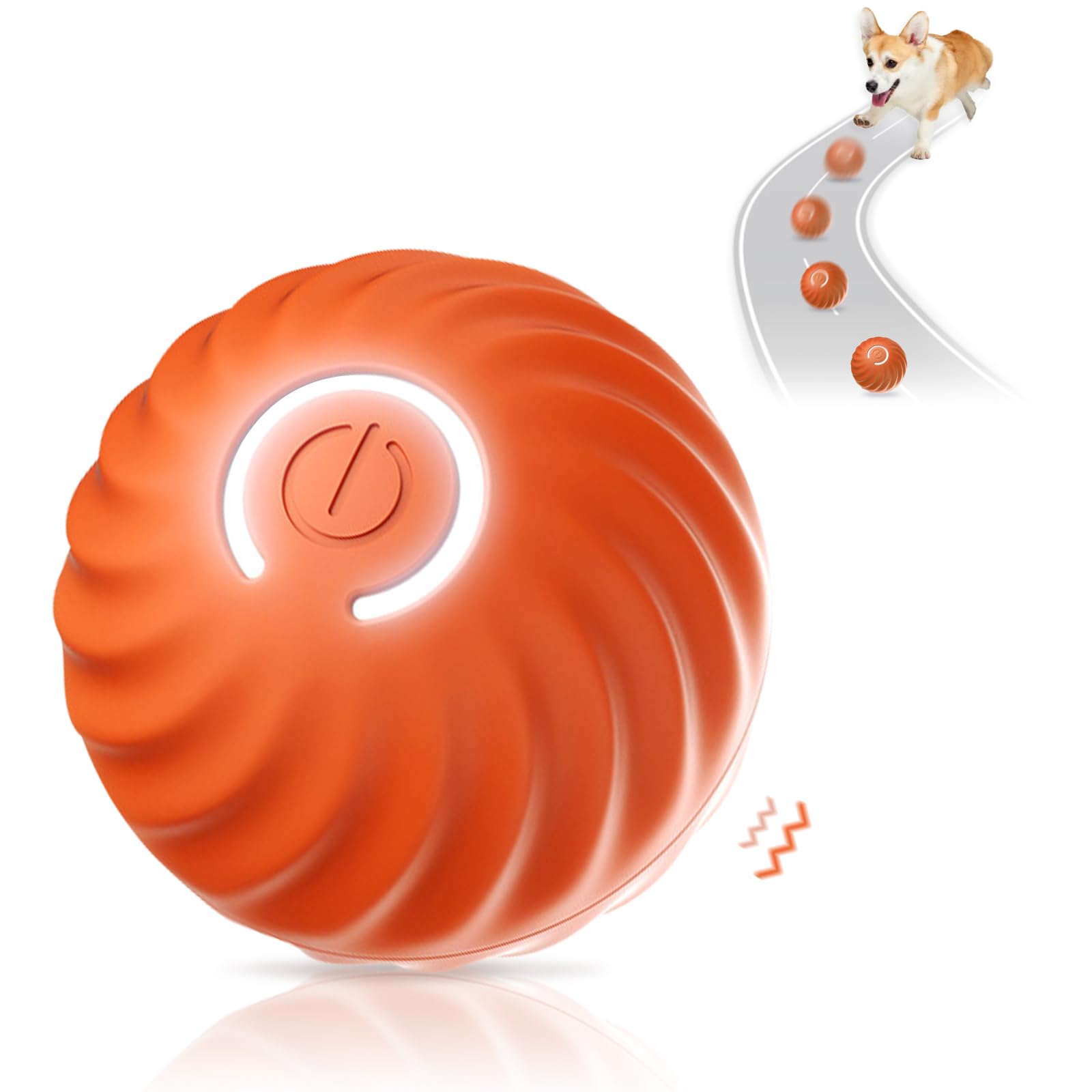 Shudyear Robust Self-Rolling Dog Toy - Interactive Ball for Indoors Outdoors Orange